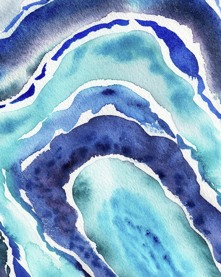 Blue Lagoon Wave Abstract Modern Watercolor Design Iv Painting