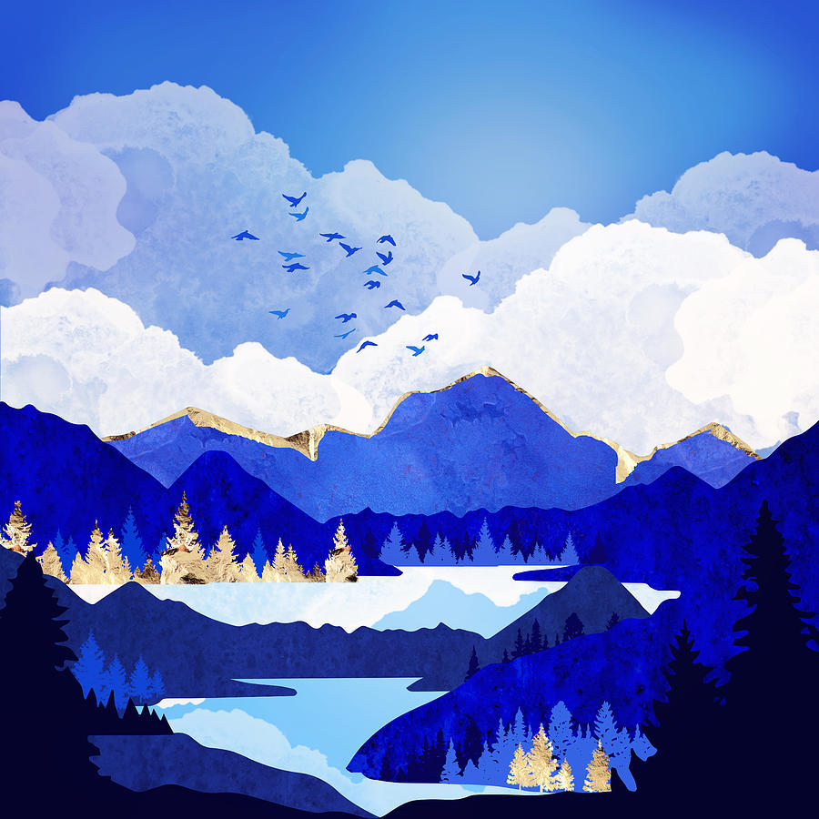 Nature Digital Art - Blue Lake by Spacefrog Designs