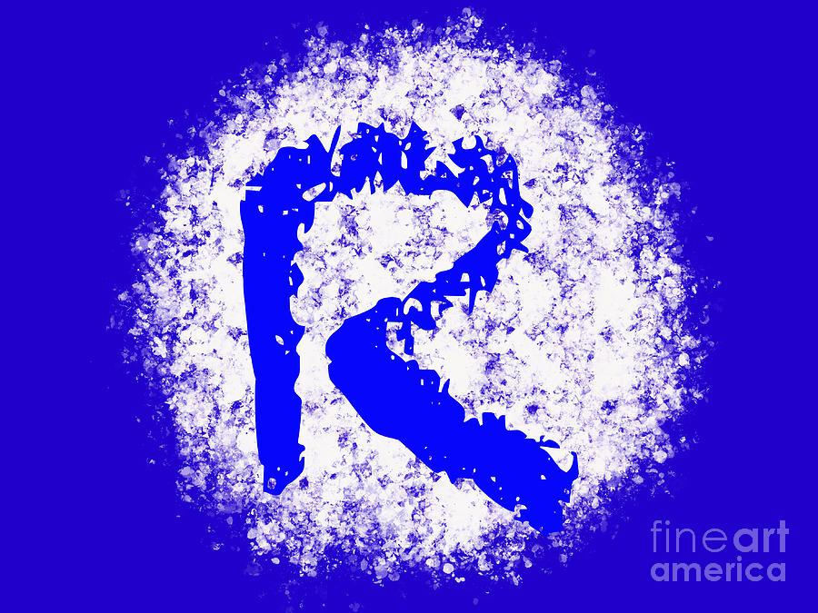 Blue Letter R On a White Sprayed Background pr009 Digital Art by