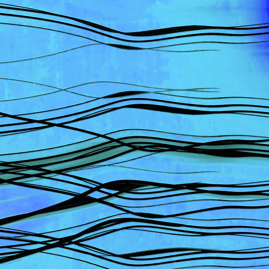 Blue Life Lines Abstract Art Painting by Sharon Cummings
