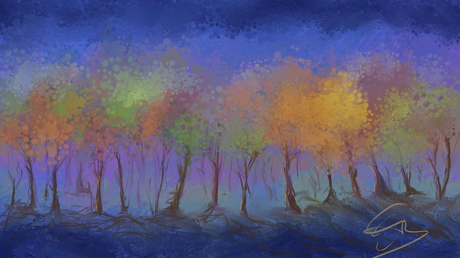 Blue Light Trees Mixed Media by Eduardo Tavares