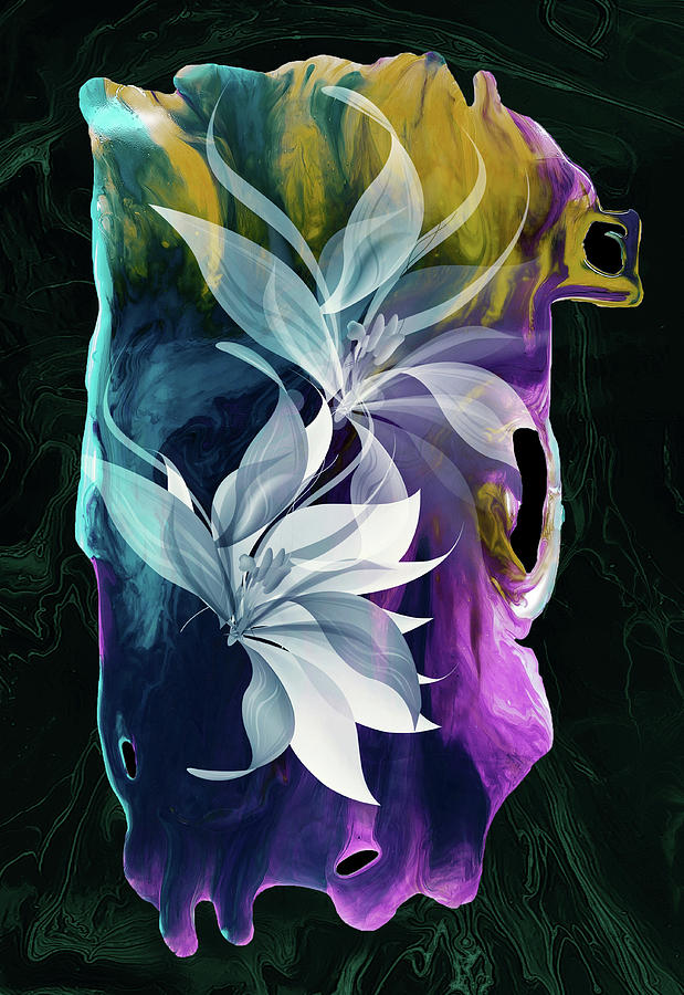 Blue  Lily -Stylized  Floral Digital Art by Grace Iradian
