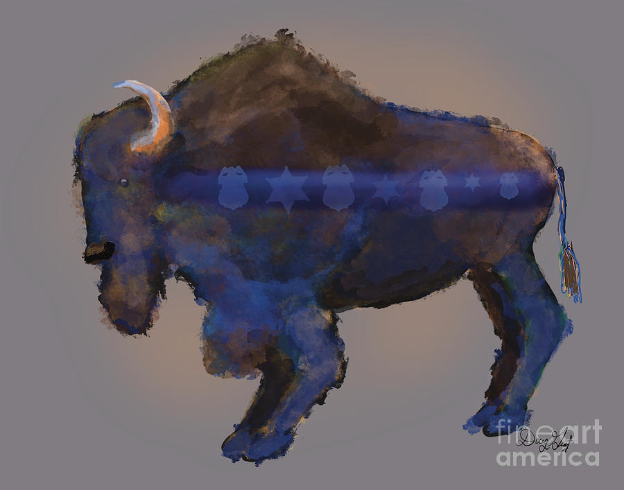 Blue Line Bison Digital Art by Doug Gist