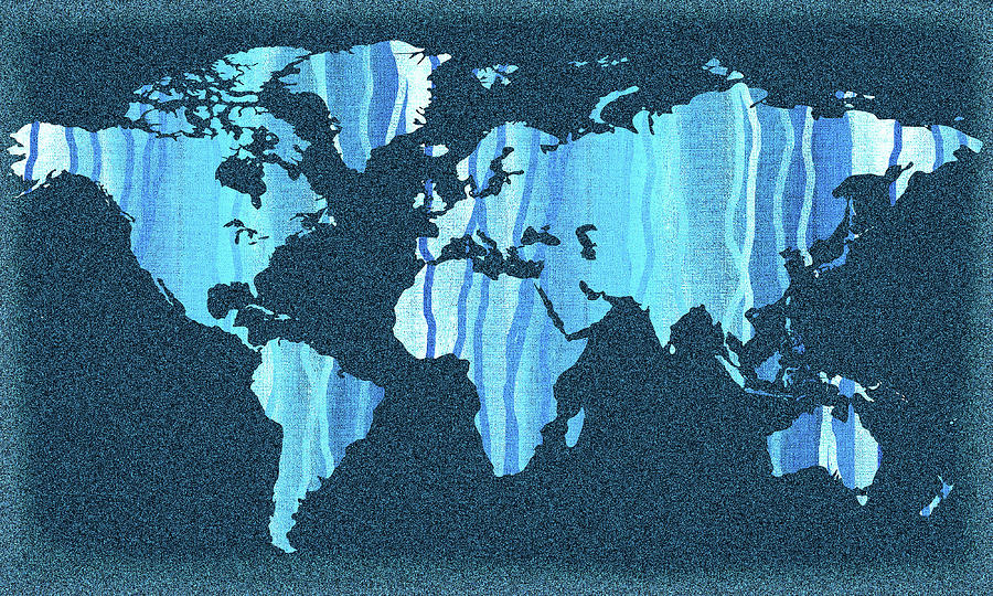 Blue Lines World Map Silhouette Travel Art  Painting by Irina Sztukowski