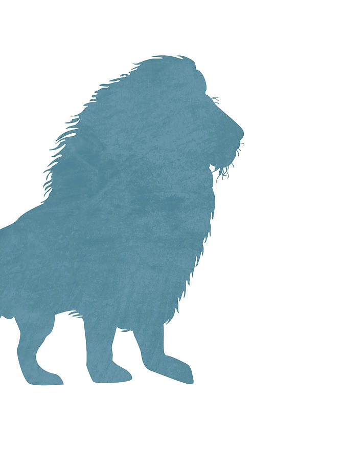 Blue Lion Silhouette - Scandinavian Nursery Decor - Animal Friends - For Kids Room - Minimal Mixed Media