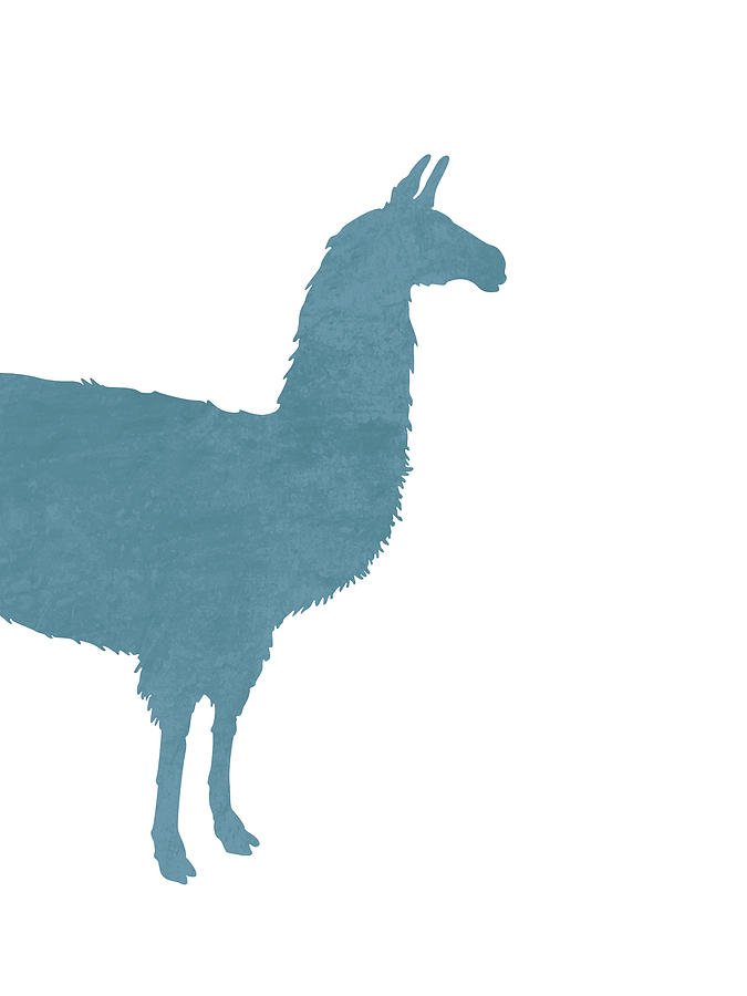 Blue Llama Silhouette - Scandinavian Nursery Decor - Animal Friends - For Kids Room - Minimal Mixed Media