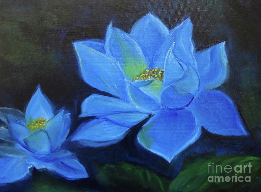 Flowers Still Life Painting - Blue Lotus Blossom by Jenny Lee