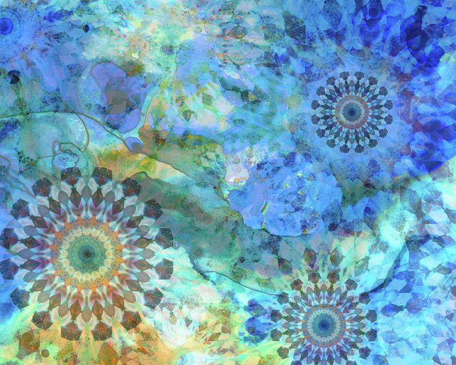 Blue Mandala Abstract Art - Fearless Painting by Sharon Cummings