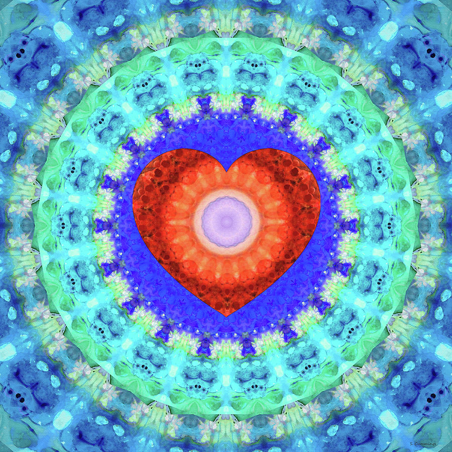 Blue Mandala Art - Heart Center - Sharon Cummings Painting by Sharon Cummings