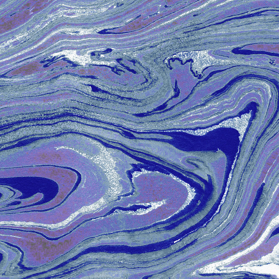 Blue Marble And Agate Watercolor Stone Texture Collection I Painting