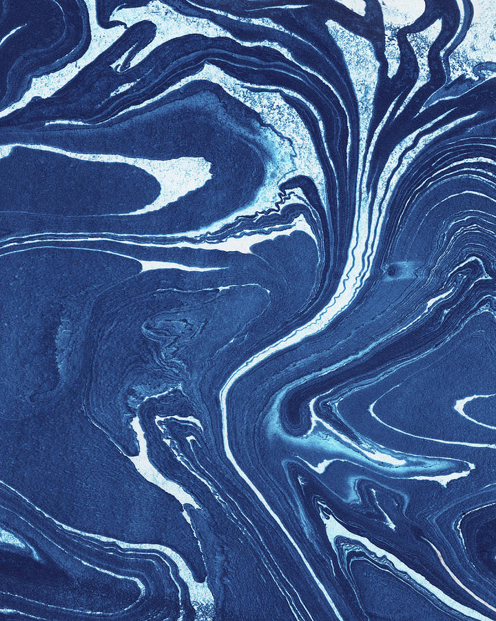 Blue Marble And Agate Watercolor Stone Texture Collection VII Painting by Irina Sztukowski