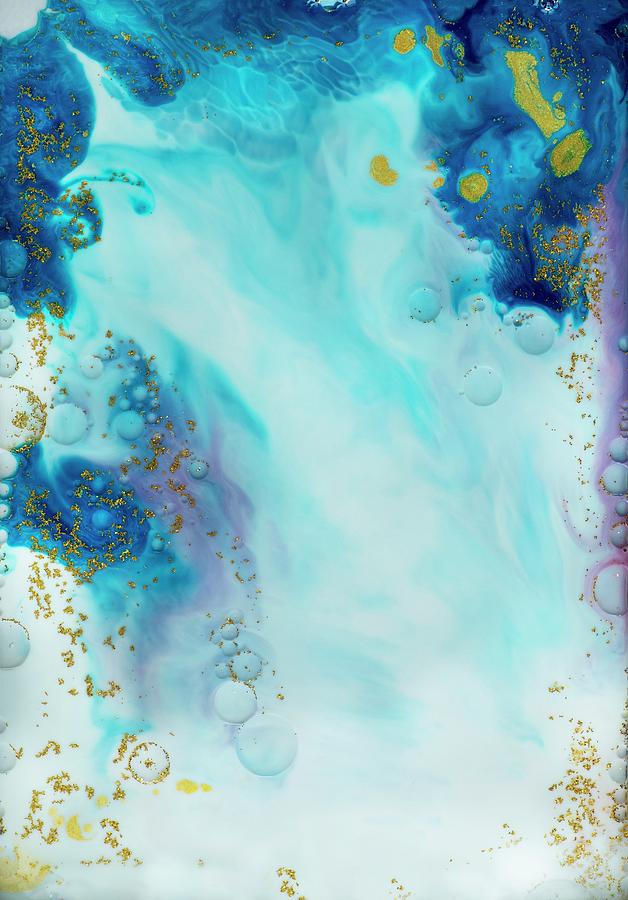 Blue Marble Fluid Art With Bubble Glitters Mixed Media by Messy Magic ...