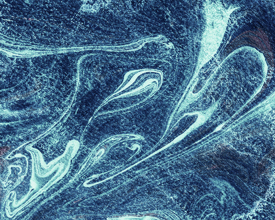 Blue Marble Organic Swirls Watercolor Stone Texture  Painting by Irina Sztukowski