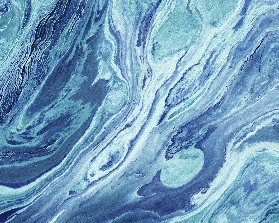 Blue Marble Organic Swirls Watercolor Stone Texture Iv Painting