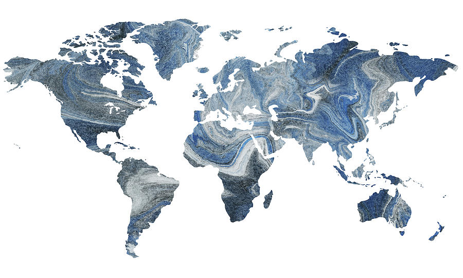 Blue Marble Watercolor Map Of The World Silhouette Painting