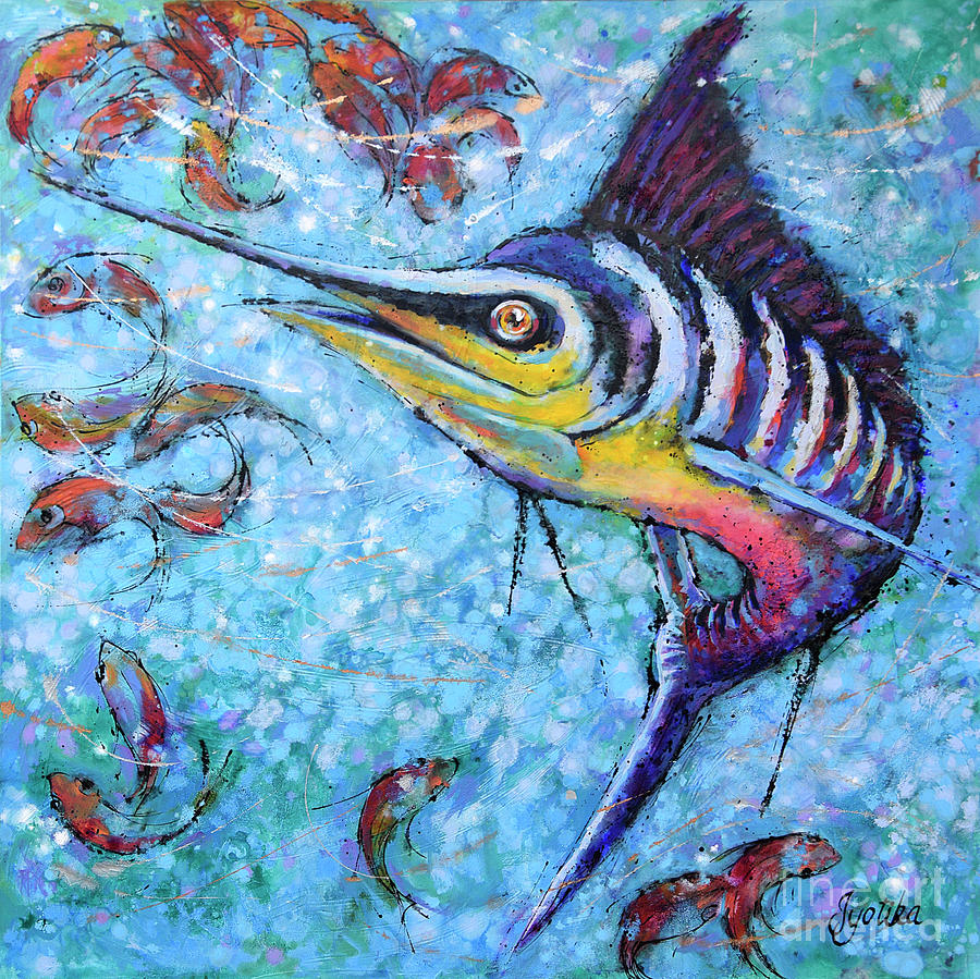 Blue Marlin Hunting Painting by Jyotika Shroff