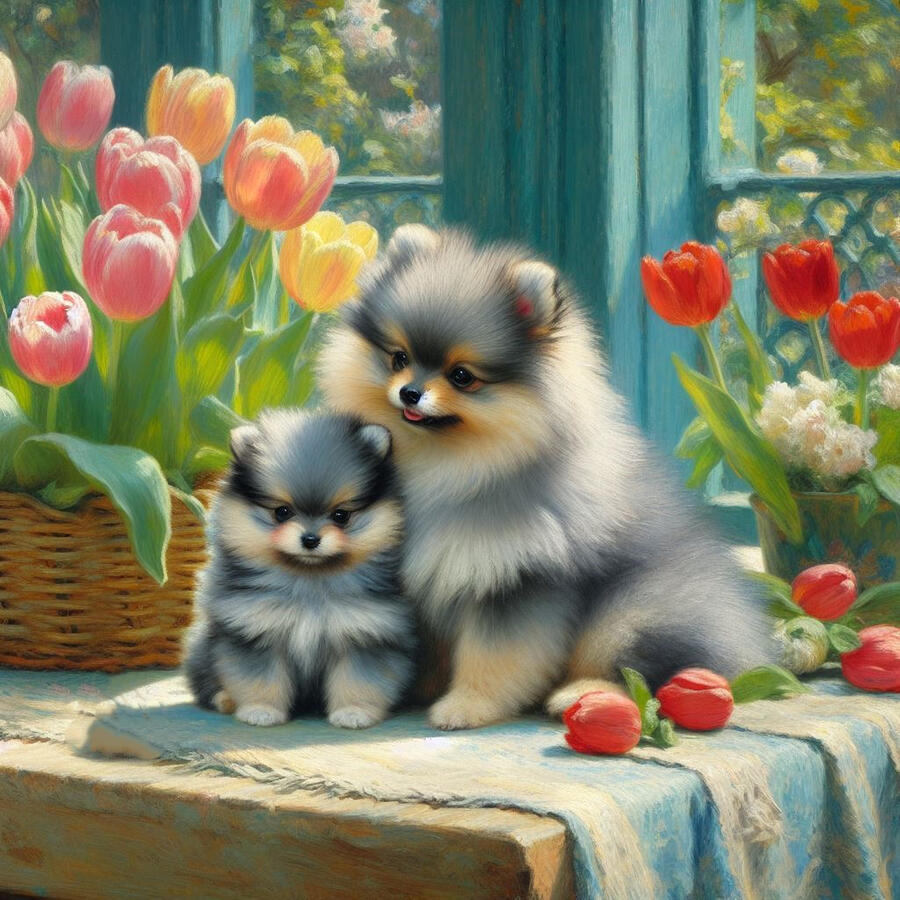 Blue Merle Pomeranians Digital Art by Janice MacLellan