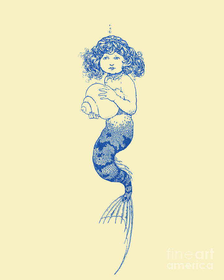 Mermaid Digital Art - Blue Mermaid Line Art by Madame Memento