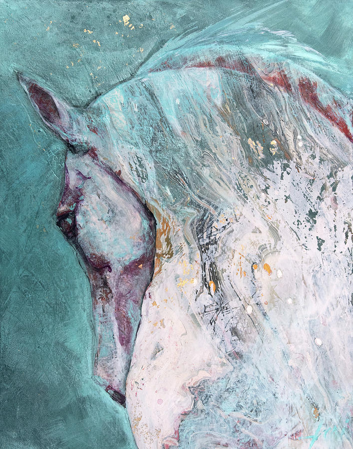 Blue Metallic Stallion Painting by Jani Freimann