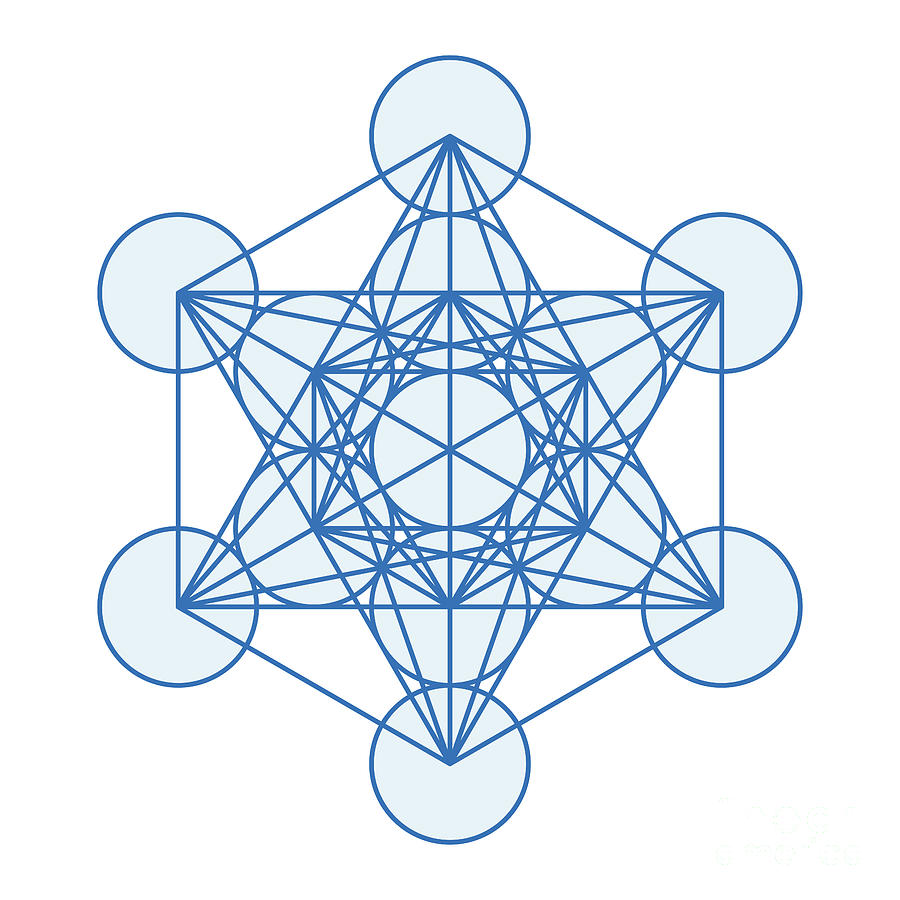 Blue Metatrons Cube, mystical symbol, derived from the Flower of Life ...