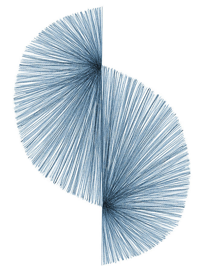 Blue Mid Century Modern Geometric Line Drawing 2 Drawing by Janine Aykens