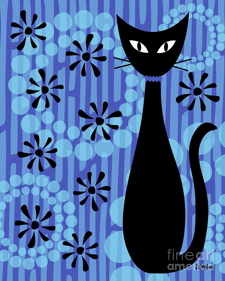 Blue Mod Cat Digital Art by Donna Mibus