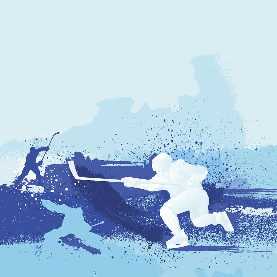 Blue monochrome illustrated hockey design Drawing by Mecaleha