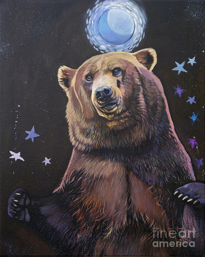 Blue Moon Bear Painting by J W Baker
