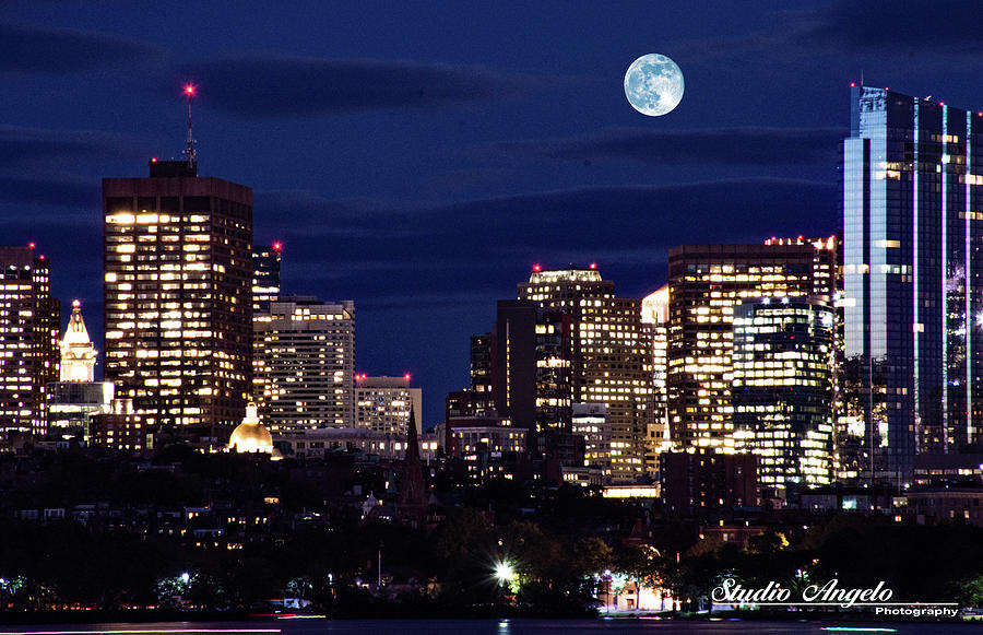 Blue Moon over Boston Photograph by Studio Angelo Pixels