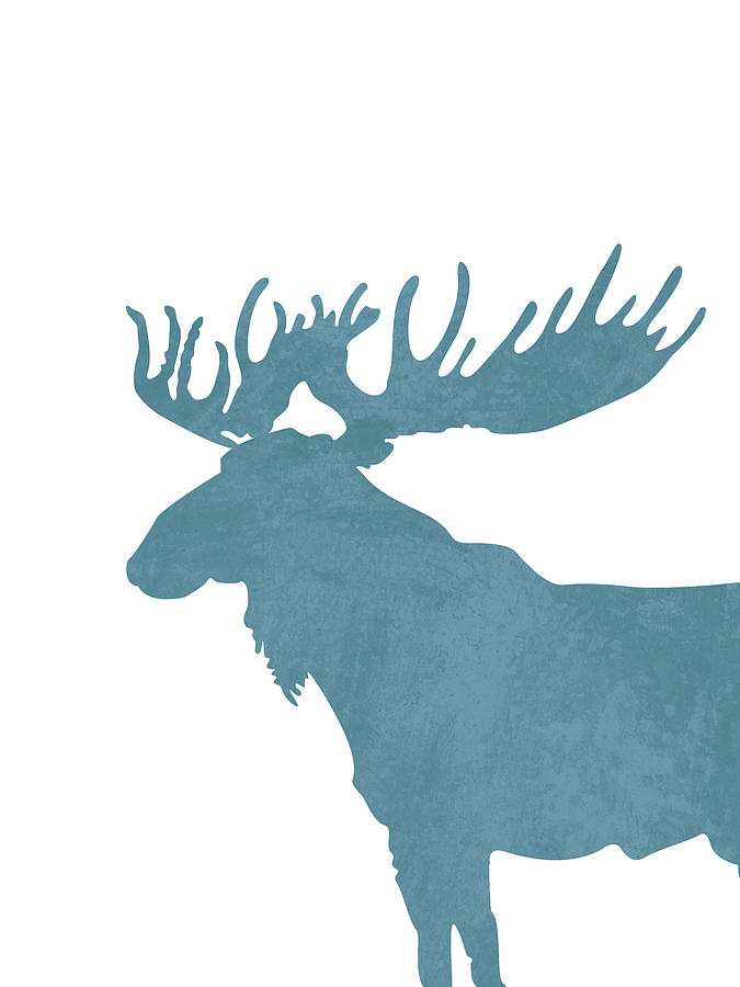 Blue Moose Silhouette - Scandinavian Nursery Decor - Animal Friends - For Kids Room - Minimal Mixed Media by Studio Grafiikka