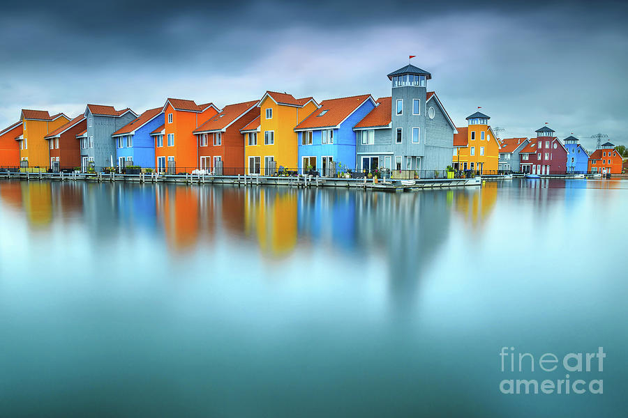 Blue Morning at Waters Edge Groningen Netherlands Europe Coastal Landscape Photograph Photograph by PIPA Fine Art - Simply Solid