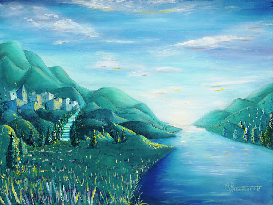 Blue Morning by the Lake Painting by Valerie Graniou-Cook