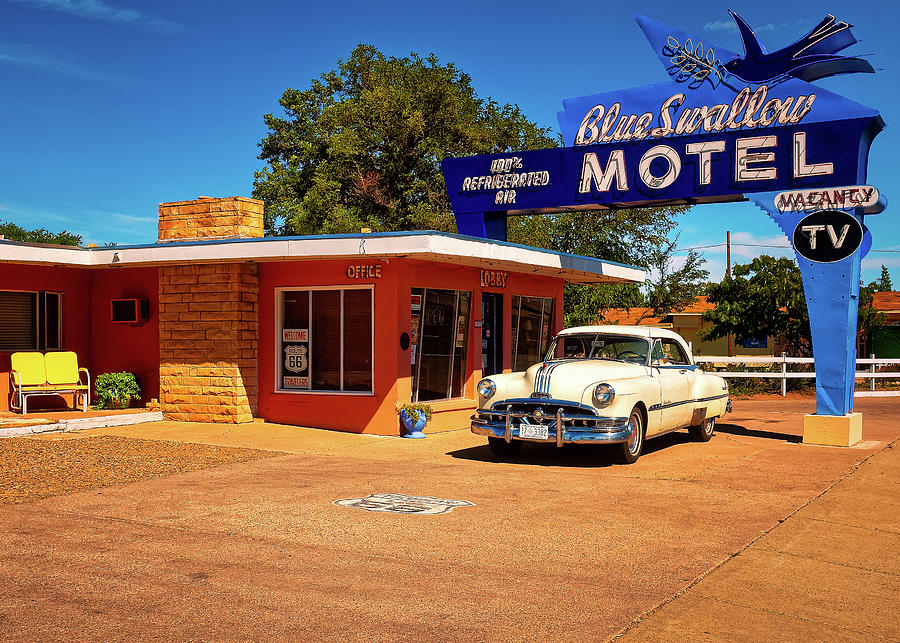 Swallow Photograph - Blue Motel by Thomas Hall
