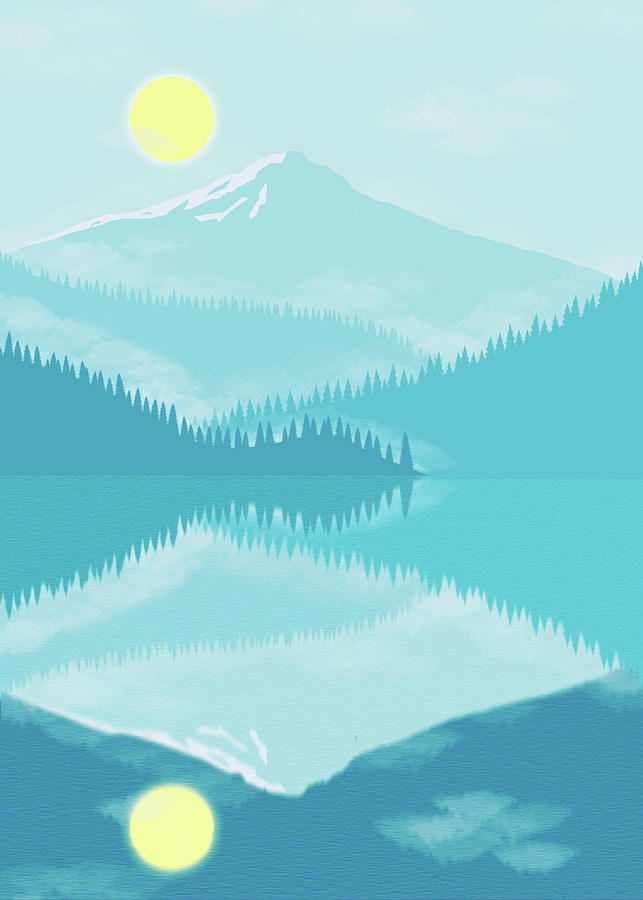 Blue Mountain and Lake Digital Art by Sambel Pedes