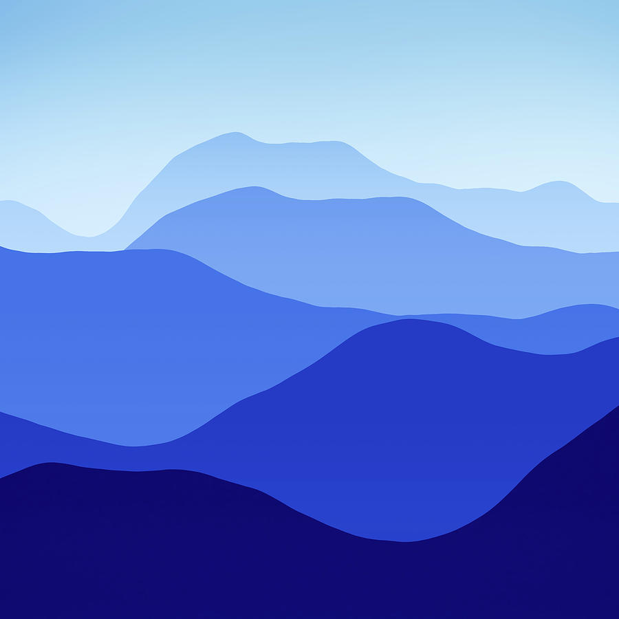 Blue Mountain Range Abstract Minimalist Landscape Digital Art by Matthias Hauser