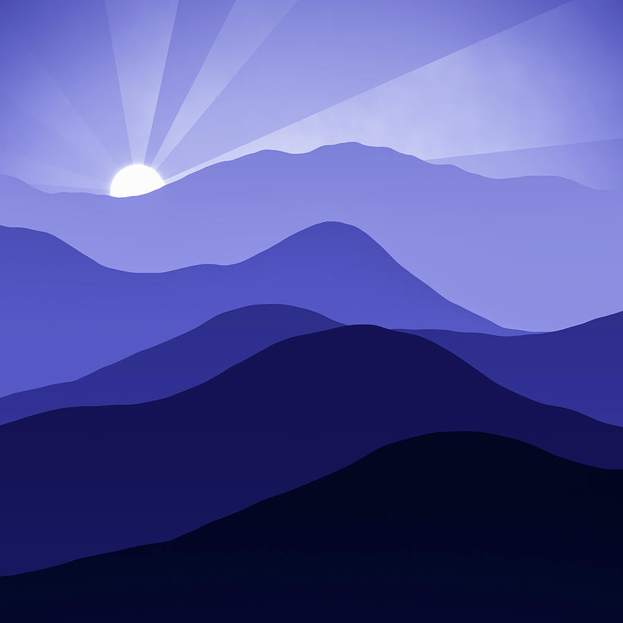 Blue Mountains Abstract Minimalist Landscape at Sunrise