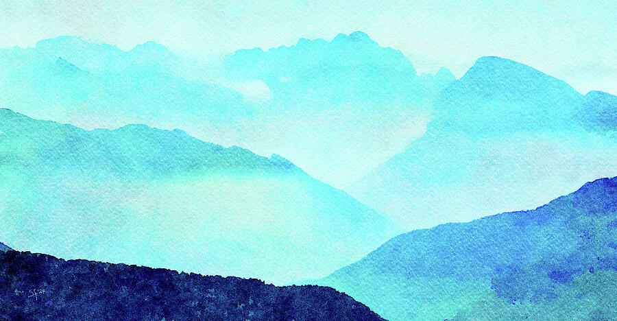 Blue Mountains Minimalist Watercolor Landscape  Mixed Media by Shelli Fitzpatrick