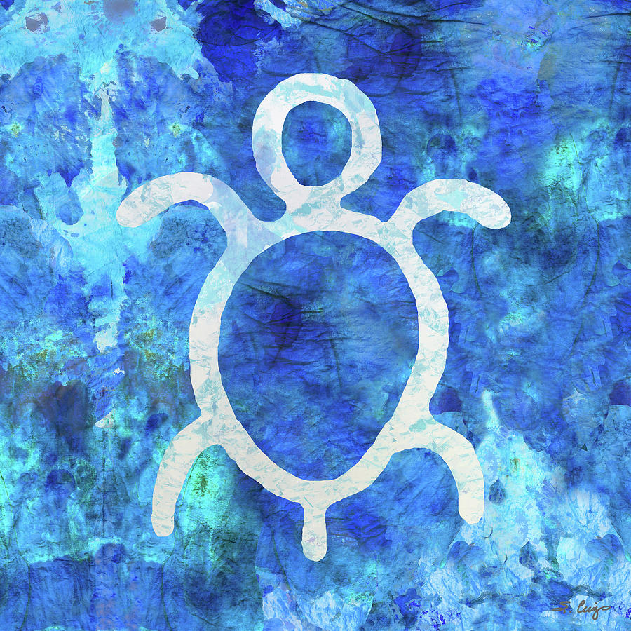 Blue Native American Turtle Art Symbol Painting by Sharon Cummings