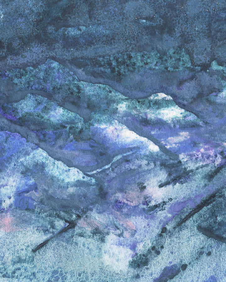 Blue Night In The Mountains Abstract Watercolor Painting