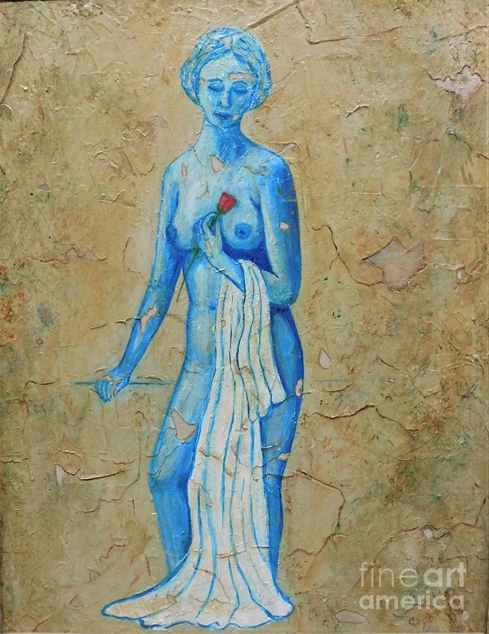 Blue Nude with Red Rose Painting by Irene Czys