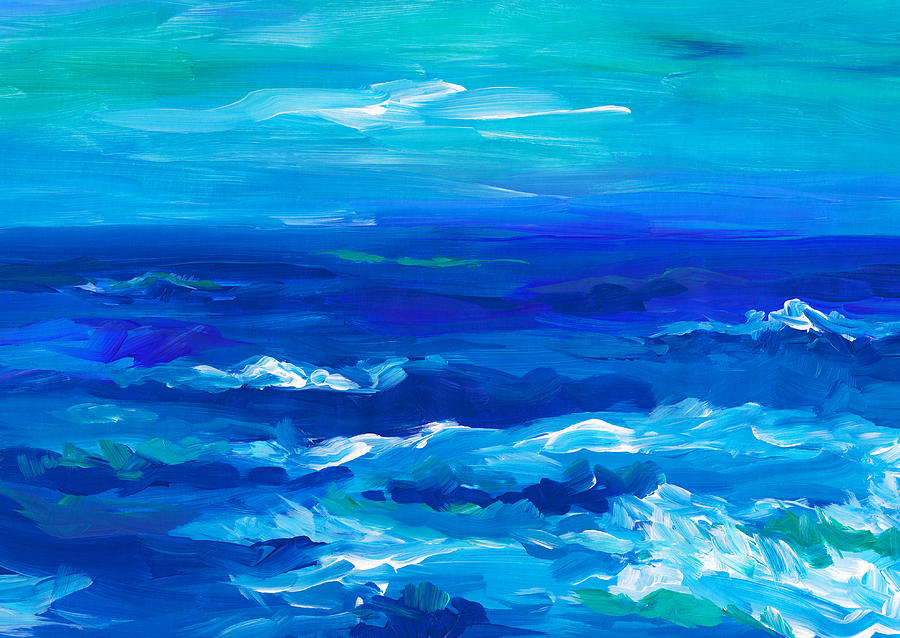 Blue Ocean Painting Digital Art by Sweet Birdie Studio - Pixels