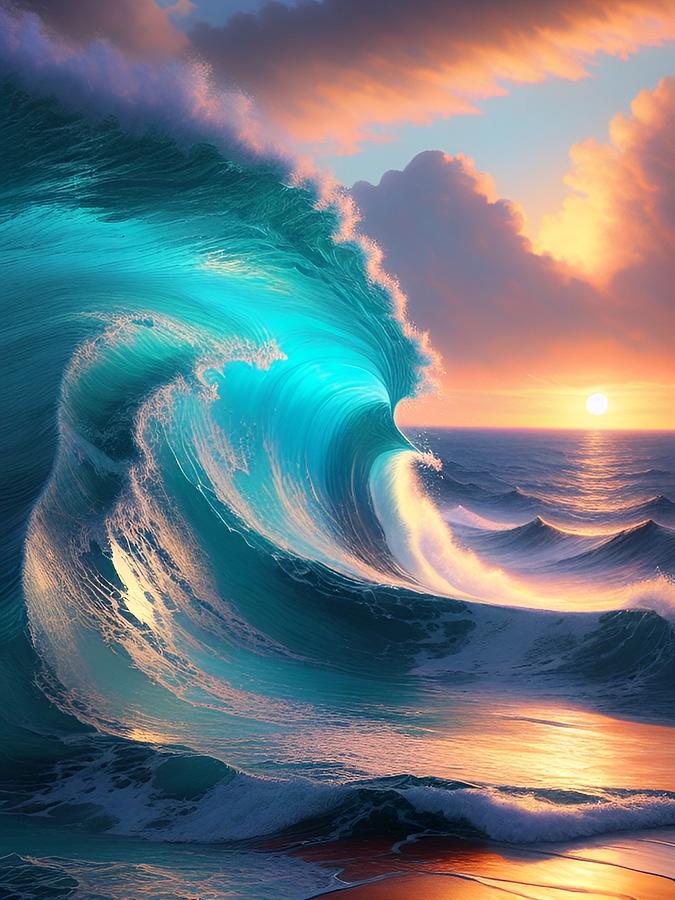 Blue ocean wave Digital Art by All Things Nature Lumpuy Photography ...