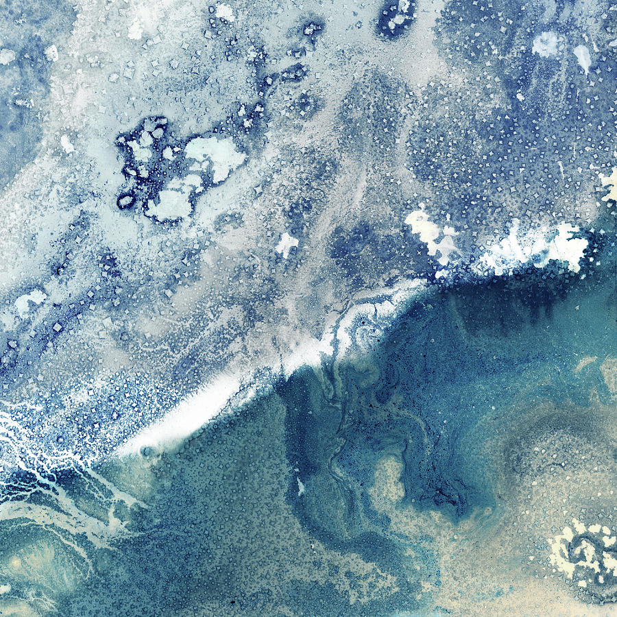 Blue Ocean Wave On Sandy Beach Abstract Contemporary Art  Painting by Irina Sztukowski