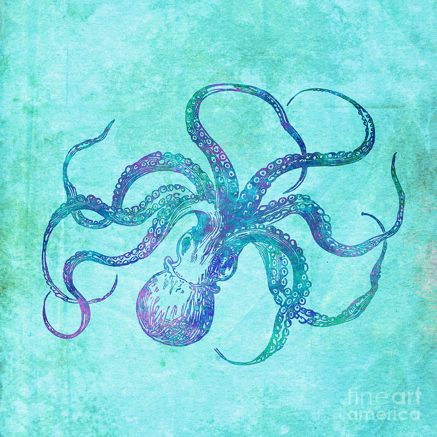 Blue octopus Painting by Delphimages Photo Creations
