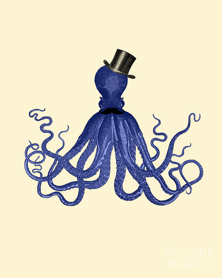 Octopus Digital Art - Blue octopus by Madame Memento