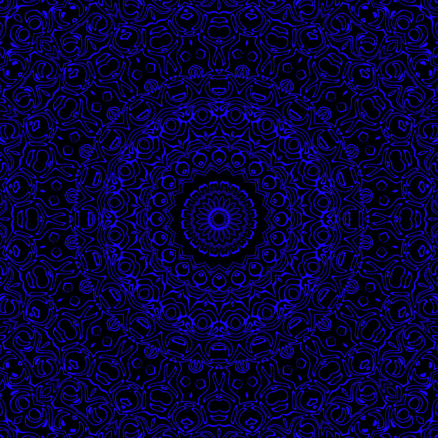 Blue on Black Mandala Kaleidoscope Medallion Flower Digital Art by Mercury McCutcheon
