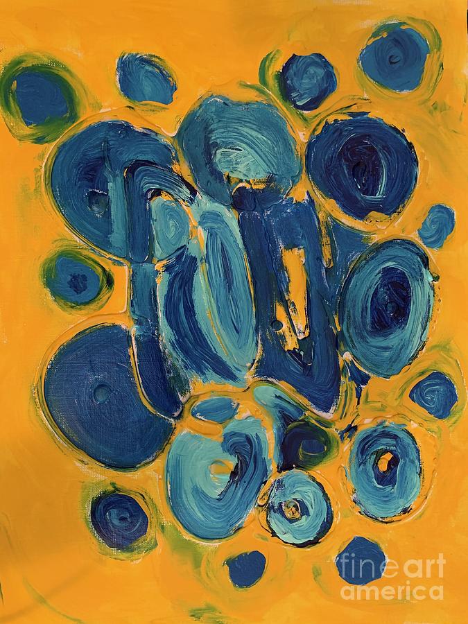 Blue on Yellow Painting by Glenda Thomas