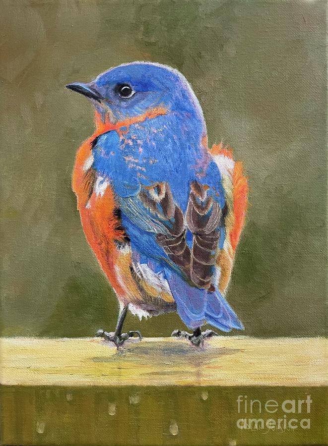 Blue Orange Bird Painting by Marilyn Nolan-Johnson