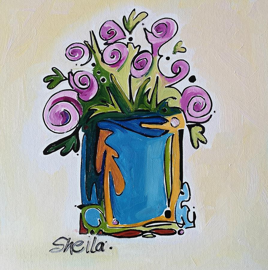 Blue Orange Vase Painting by Sheila Romard