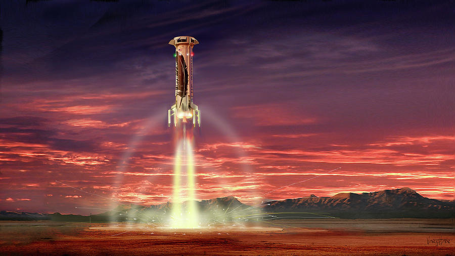 Blue Origin - booster landing Digital Art by James Vaughan